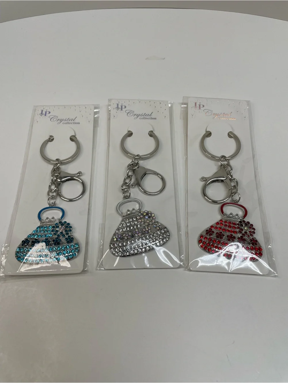 Bag Charms Rhinestone Purse Keychains - Blue, Silver , Red Set of 3